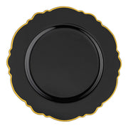 Black with Gold Rim Round Blossom Disposable Plastic Appetizer/Salad Plates (7.5") Secondary | Smarty Had A Party