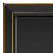 Black with Gold Square Edge Rim Plastic Dinner Plates (9.5") | Smarty Had A Party