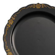 Black with Gold Vintage Rim Round Disposable Plastic Appetizer/Salad Plates (7.5") | Smarty Had A Party