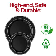 Black with Silver Edge Rim Plastic Appetizer/Salad Plates (7.5") BPA | Smarty Had A Party