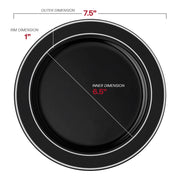 Black with Silver Edge Rim Plastic Appetizer/Salad Plates (7.5") Dimension | Smarty Had A Party