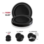 Black with Silver Edge Rim Plastic Dinner Plates (10.25") SKU | Smarty Had A Party