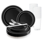 Black with Silver Edge Rim Plastic Wedding Value Set | Smarty Had A Party