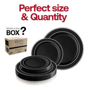 Black with Silver Edge Rim Plastic Dinnerware Value Set Quantity | Smarty Had A Party