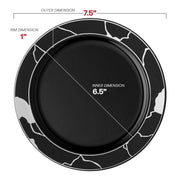 Black with Silver Marble Disposable Plastic Appetizer/Salad Plates (7.5") Dimension | Smarty Had A Party
