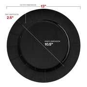 Black 13-inch round charger plates, crafted from disposable paper