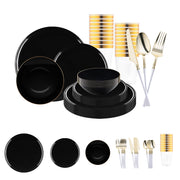 Black Flat Round Disposable Plastic Tableware Set brings bold, refined beauty to luxury gatherings, dinners, and stylish events