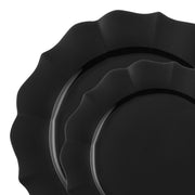 Black Round Lotus Plastic Dinnerware Set delivers bold elegance, perfect for upscale dinners, parties, or formal events.