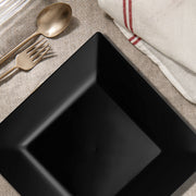 Black Square Dinner Plates were used to serve main courses at a high-end event with gold accents