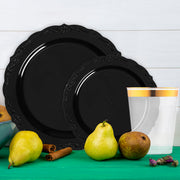 Black Vintage Disposable Plastic Tableware Set styled for a dramatic evening celebration.
