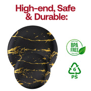 Black dinner plates with an elegant gold marble stroke pattern, round 10.25-inch plastic design, disposable, BPA-free