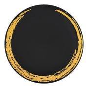 Black disposable plastic plates with a gold moonlight design, 7.5-inch size