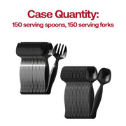 Black disposable plastic serving flatware set, BPA-free and food-safe, ideal for worry-free catering and events