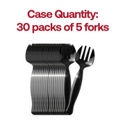 Black disposable plastic serving forks, BPA-free and food-safe, perfect for worry-free meal service
