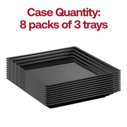Black disposable plastic serving tray with groove rim, BPA-free and safe for serving food