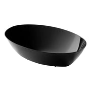 Black oval plastic serving bowl with 64 oz capacity, perfect for stylish food presentation at any event