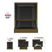 Black plastic dinner plates with a decorative gold square edge rim, 9.5-inch diameter