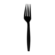 Black plastic disposable forks, 7 inches long, durable and stylish for everyday use and events