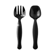 Black plastic serving flatware set with a modern design, perfect for fancy gatherings and upscale dining