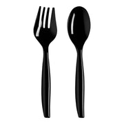 Black plastic serving flatware set with a modern design, perfect for fancy gatherings and upscale dining