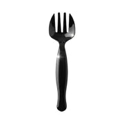 Black plastic serving forks with a sleek finish, ideal for fancy catering, buffets, and upscale events
