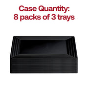 Black rectangular serving tray measuring 9 inches by 13 inches with a groove rim, designed for secure and stylish food display