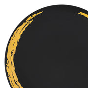 Black round plastic appetizer plates with a gold moonlight design