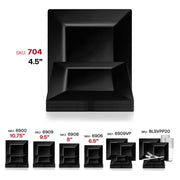 Black square plastic pastry plates, 4.5 inches in diameter, disposable and practical for serving desserts