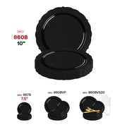 Black vintage rim dinner plates, 10-inch diameter, made of durable plastic and perfect for formal events