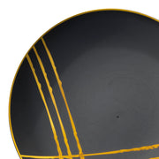 Black with Gold Brushstroke Round Disposable Plastic Appetizer/Salad Plates