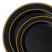 Black with Gold Edge Rim Disposable Plastic Dinnerware Set, designed to bring elegance and sophistication to your table