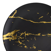 Black with Gold Marble Stroke Round Disposable Plastic Appetizer/Salad Plates 