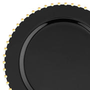 Black with Gold Pearl String Round Disposable Plastic Dinner Plates