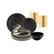 Black with Gold Pearl String Round Disposable Tableware Set brings rich elegance to weddings and formal celebrations