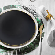 Black with Gold Rim Organic Dinner Plates offer eco-conscious elegance, perfect for upscale dining and events