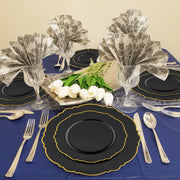 Black with Gold Rim Round Blossom Disposable Plastic Appetizer/Salad Plates (7.5") delivers quality and elegance, engineered for vibrant aesthetics and effortless cleanup