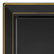 Black with Gold Square Edge Rim Plastic Dinner Plates 