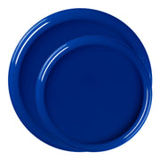 Blue disposable dinnerware value pack with matching round dinner and salad plates, perfect for stylish and convenient dining