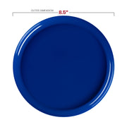 Blue flat salad plate with a 9.5-inch diameter, great for appetizers, side dishes, or desserts