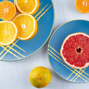 Blue with Gold Brushstroke Plates were chosen to serve pasta and seafood at a stylish modern reception.