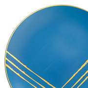 Blue with Gold Brushstroke Round Disposable Plastic Dinner Plates