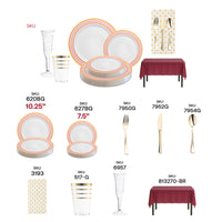 Bold and elegant disposable tableware setup using The Reign Party Bundle.