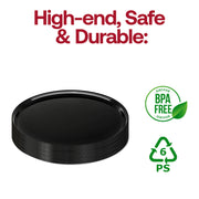 Bold black round trays in rigid plastic elevate cupcakes, sliders, and canapés on wedding, holiday, or corporate spreads