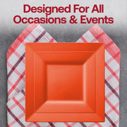 Bright tropical coral square dessert plates, 6.5-inch size, lightweight and disposable
