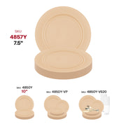 Bright yellow round 7.5-inch disposable plastic plates in a matte finish, bulk pack of 120