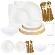 Bring a touch of elegance and sophistication to your special day with the White with Gold Rim Organic Plastic Grand Wedding Value Set, featuring a luxurious gold rim on premium organic plastic