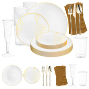 Bring a touch of vintage charm to your event with the White with Gold Antique Floral Plastic Grand Wedding Value Set, featuring beautiful floral details and elegant gold-colored cutlery