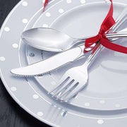 Buffet setup showcasing Shiny Metallic Silver Spoons paired with white china and gold-rimmed table accessories