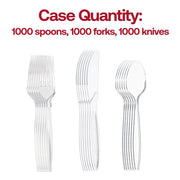 Bulk 1,000-piece clear plastic forks, knives, and spoons, disposable and practical for any occasion
