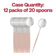 Bulk 240-piece case of silver with pink handle Moderno disposable plastic spoons, perfect for large celebrations